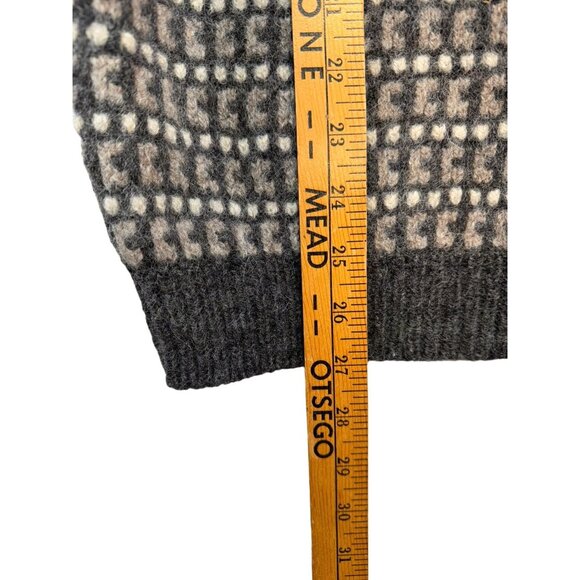 Vintage Traverse Bay Woolen Co. 100% Pure Wool Checkerboard Sweater Gray Tan - Picture 10 of 12